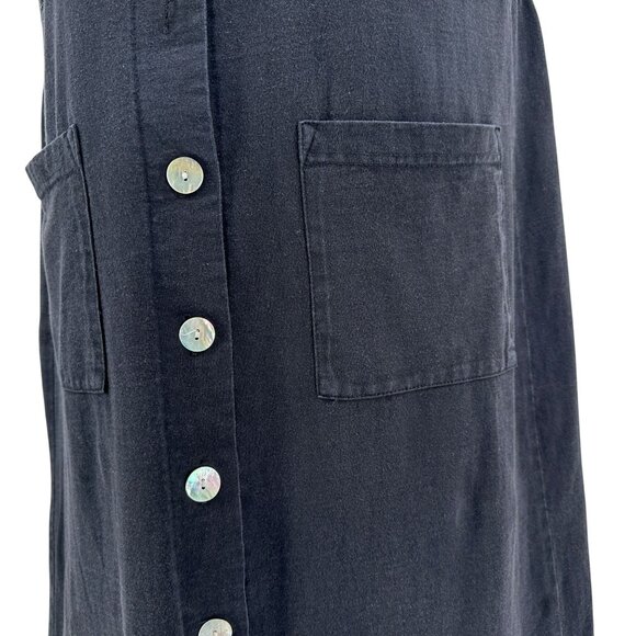 Vintage Blue Cactus Womens Large Dress Linen Blend Sleeveless Jumper Boho Black - Picture 5 of 12